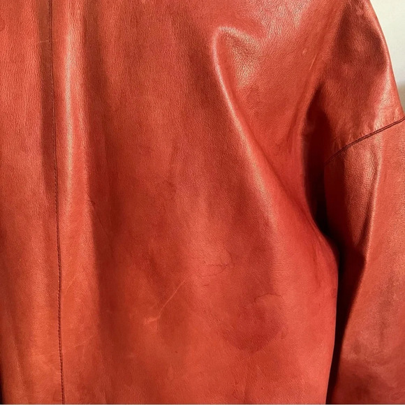 Longchamp • Authentic Red Lamb Leather Button Front Coat - Picture 10 of 11